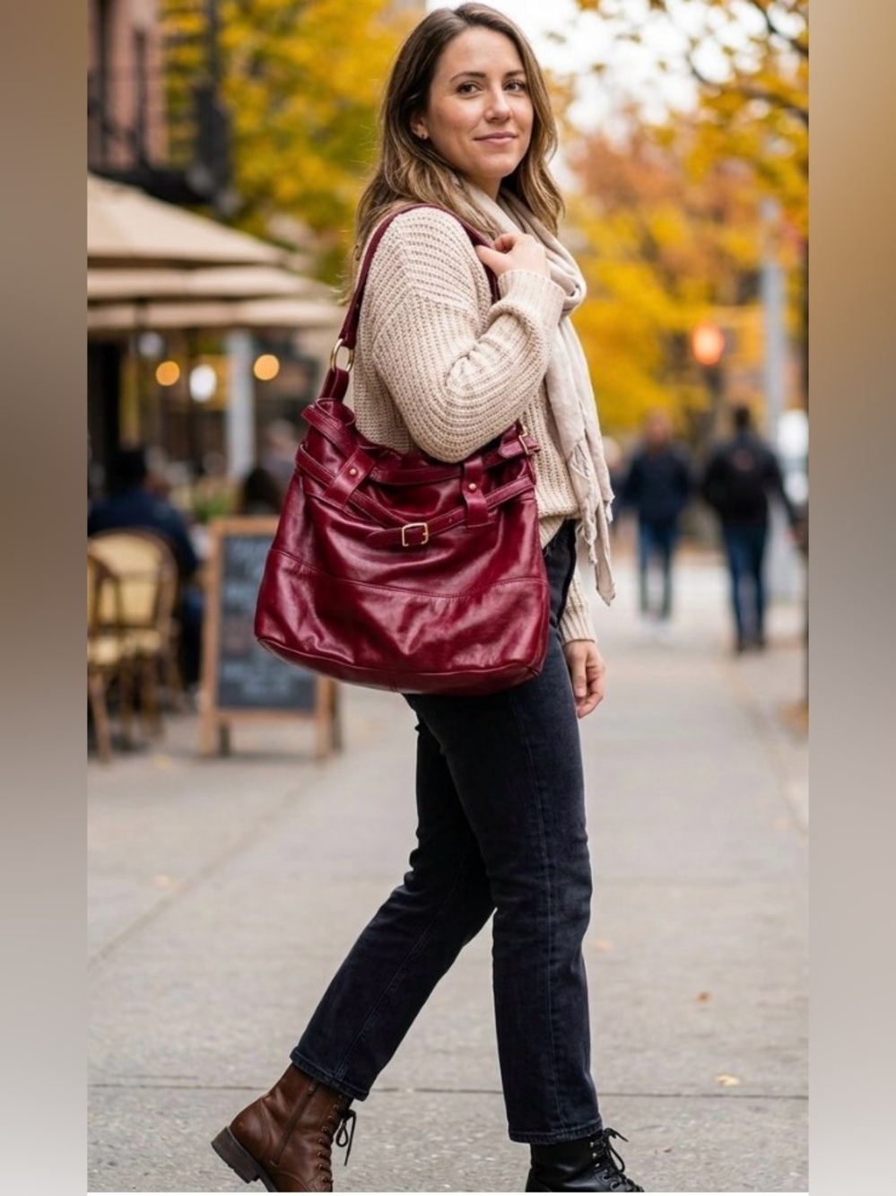 Rebecca Minkoff Red-to burgundy-Leather Shoulder Bag with Gold Hardware